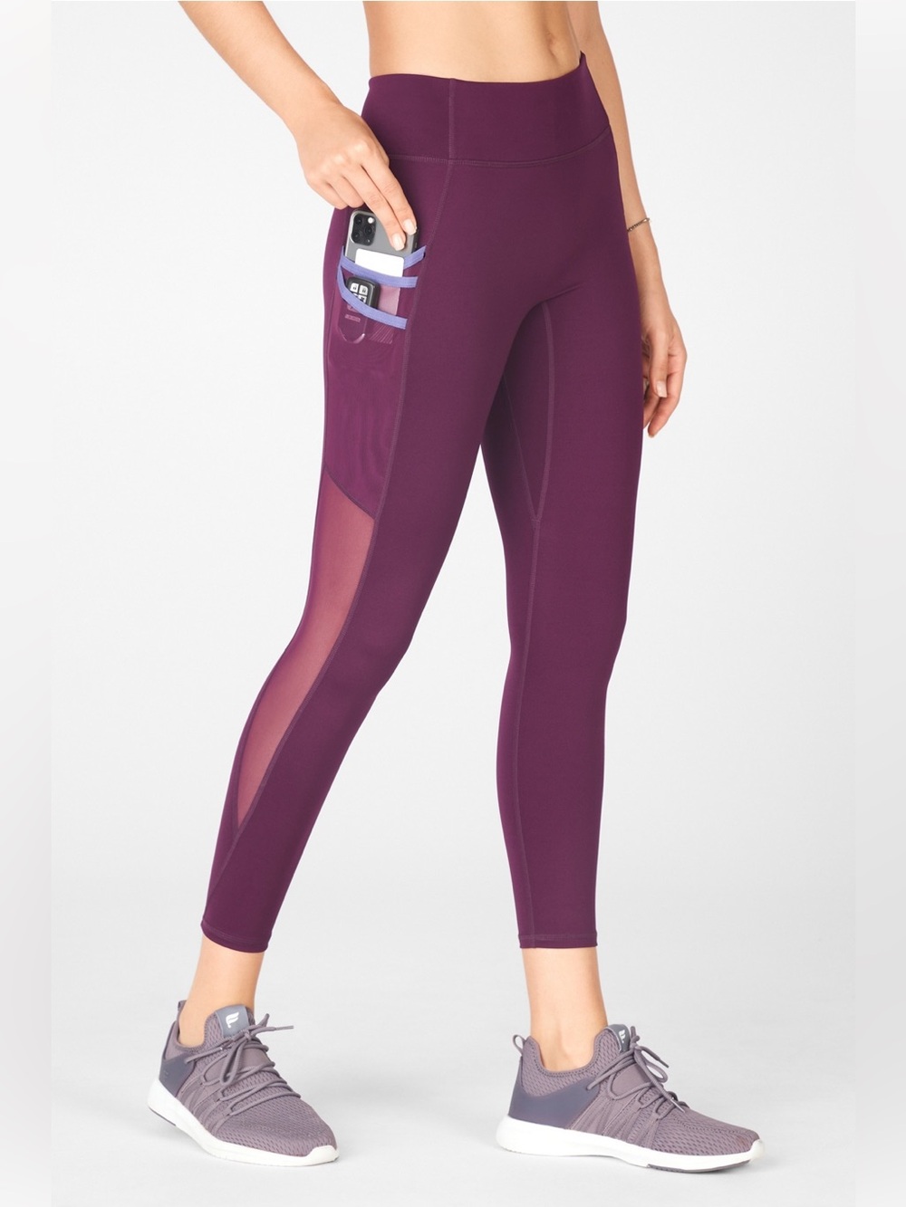 Fabletics Motion365 Purple Mesh Pocket Leggings XXS Plum Lavender High Waist